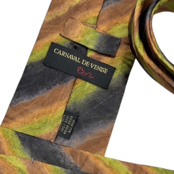 CARNAVAL DE VENISE Brown/Gray/Green Art Silk LUXURY Tie HANDMADE ITALY - Picture 3 of 5